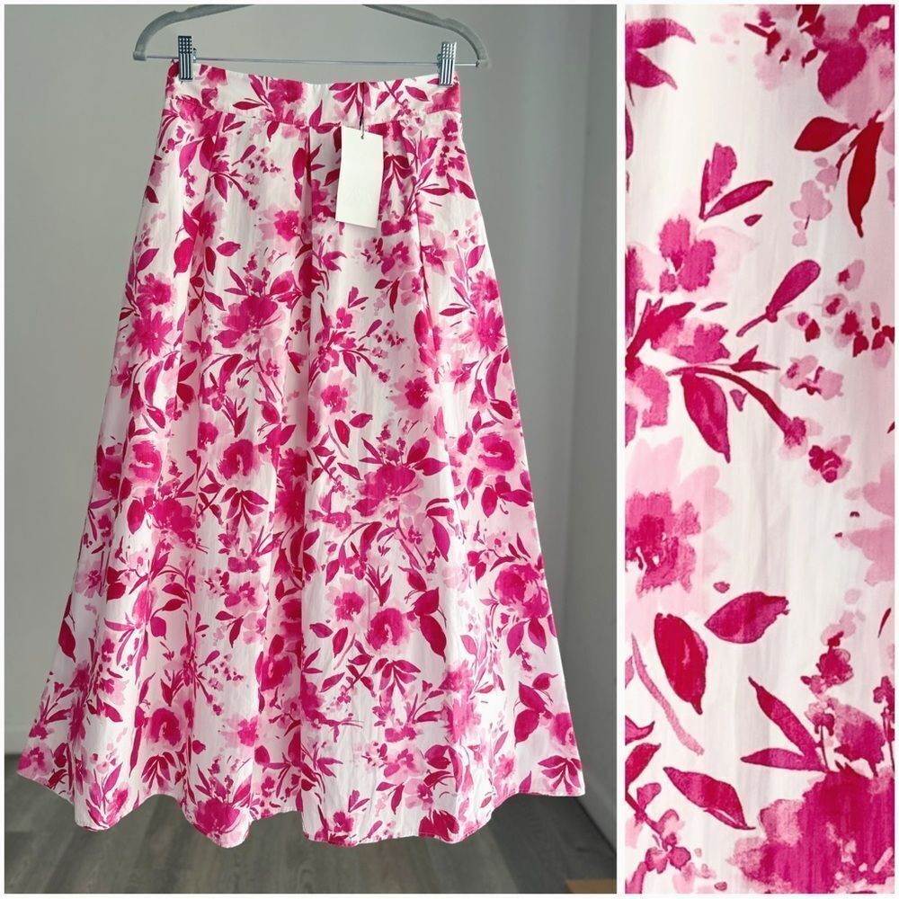 ZARA MIDI POPLIN A-LINE SKIRT POCKETS - Picture 2 of 7
